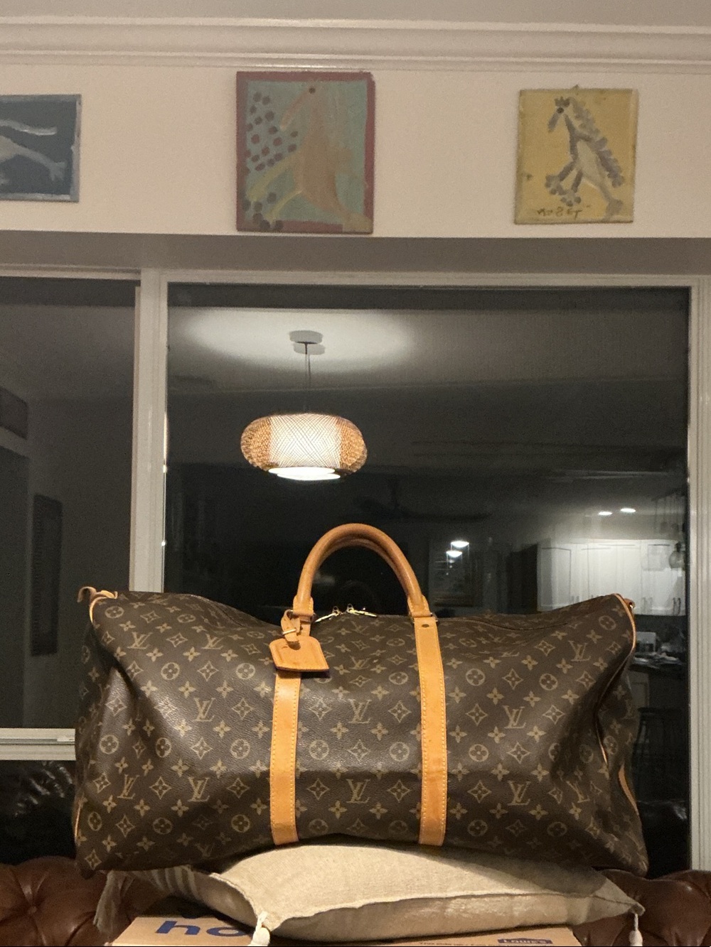 Louis Vuitton Brown Monogram Duffel with Tan Leather Trim